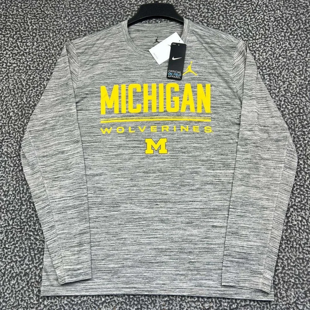 Air Jordan Michigan Wolverines Dri-FIT Shirt Men Large Gray Long Sleeve New L
